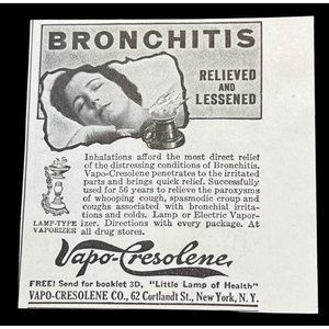 Vapo-Cresolene Bronchitis Treatment 1938 Vintage Print Ad Whooping Cough Colds